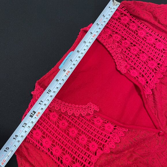 ~ Anthropologie Sm Leifnotes Field Day Dress Red Lace Stretch Mini Small Ruby ~ - Picture 9 of 12